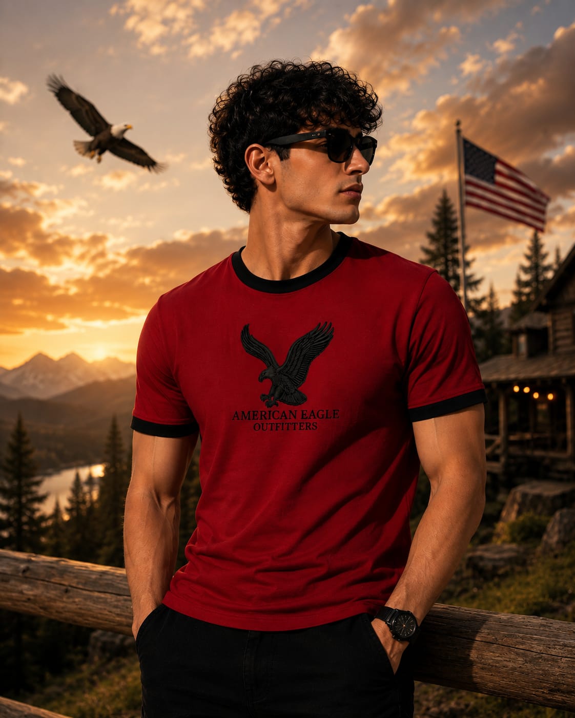 New American Eagle Regular Ringer  Printed T-shirt