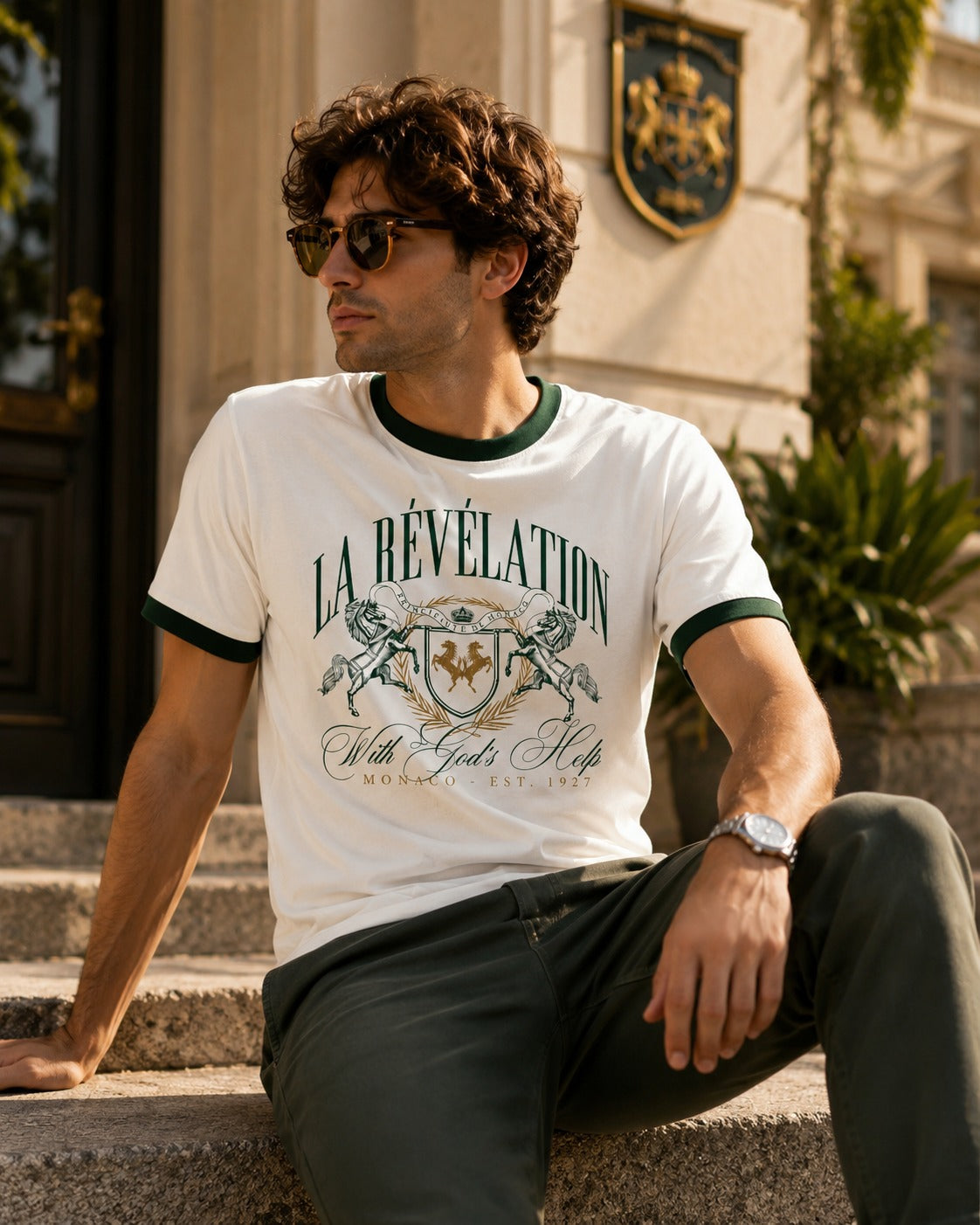 Retro Heraldic Regular Ringer Printed T-shirt