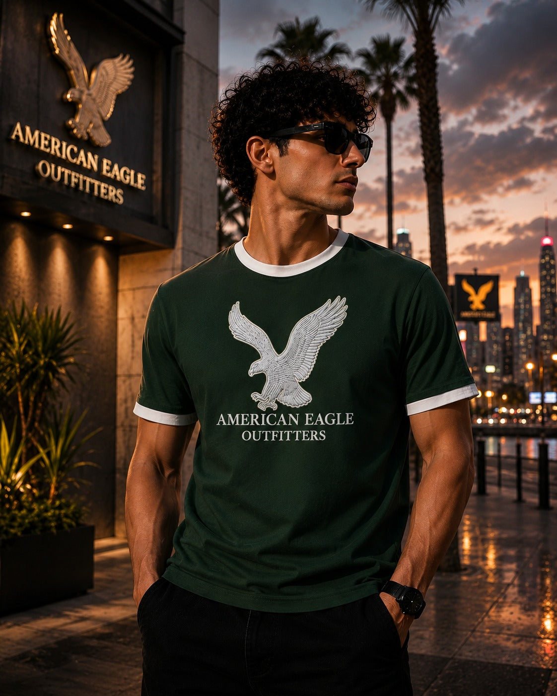 New American Eagle Regular Ringer Printed T-shirt